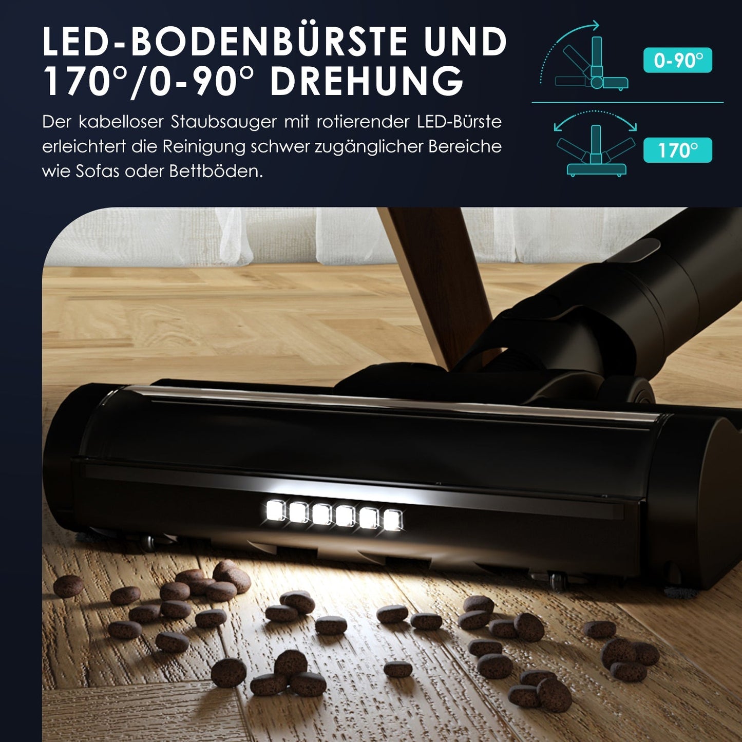 Akku-Hand-und Stielstaubsauger mit Smart LED-Anzeige, 30000Pa/50min, Staubsauger kabellos mit 6-Schicht-Filtration und 8-Kegel-Zyklon