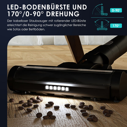 Akku-Hand-und Stielstaubsauger mit Smart LED-Anzeige, 30000Pa/50min, Staubsauger kabellos mit 6-Schicht-Filtration und 8-Kegel-Zyklon