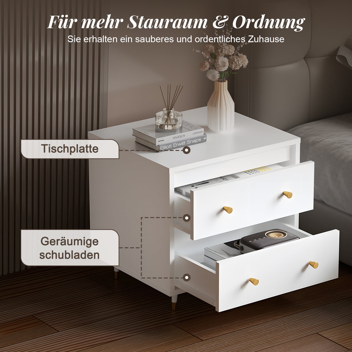Nachttisch Nachttisch, Beistelltisch mit 2 Schubladen