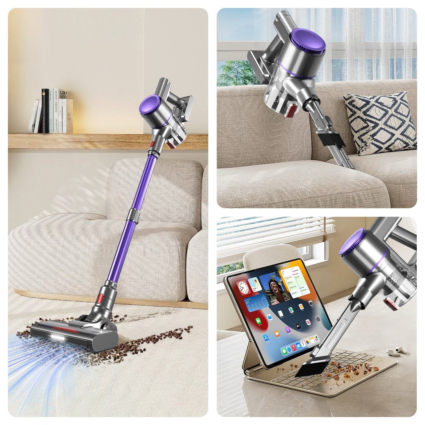 Akku-Hand-und Stielstaubsauger Akku Staubsauger Kabellos 38000Pa/50Min/1.6L HEPA*4