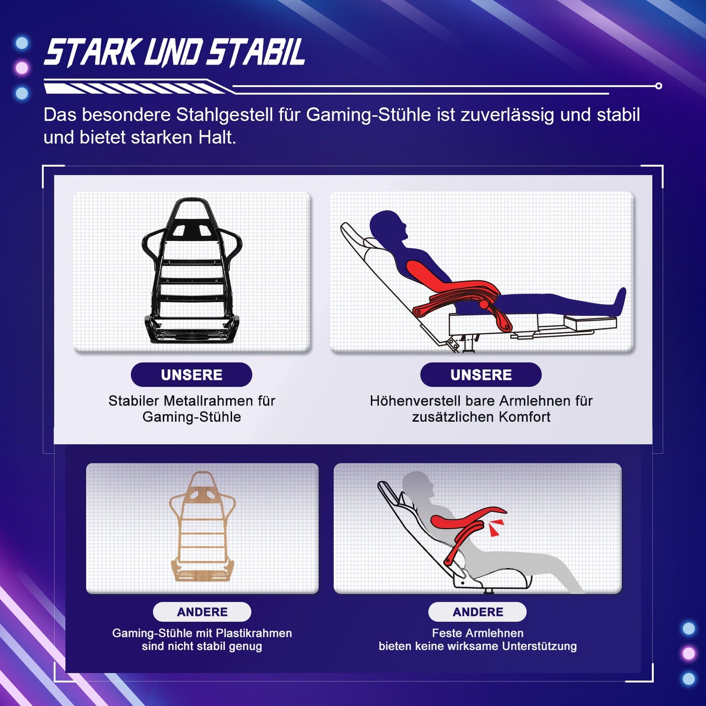 Gaming-Stuhl Gaming Stuhl mit Einteiligen Armlehnen und Ausziehbarem Fußstütze