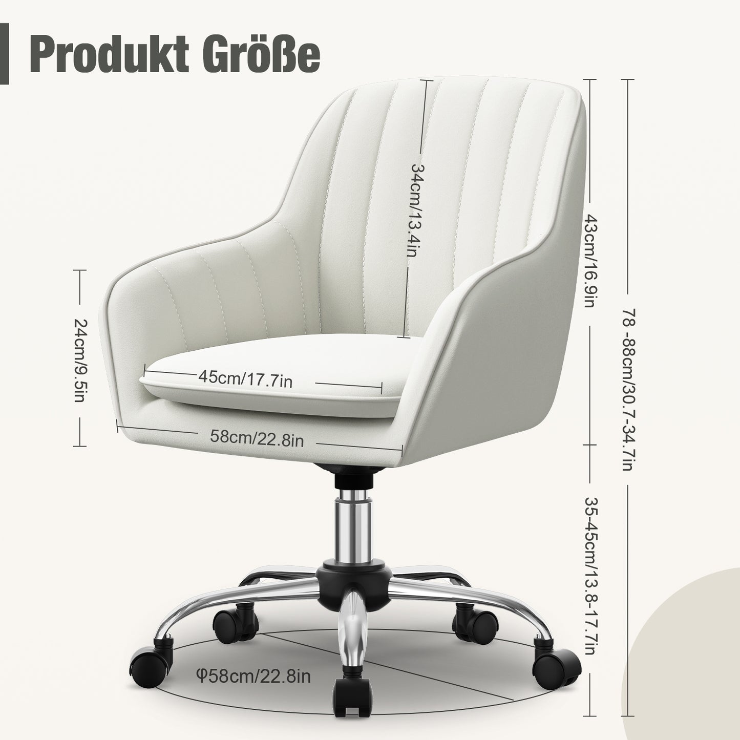Office chair, home office chair, vanity chair with armrests, swivel chair with casters