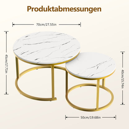 Couchtisch Couchtisch 2er Set mit Marmormuster, Kaffeetisch, Beistelltisch