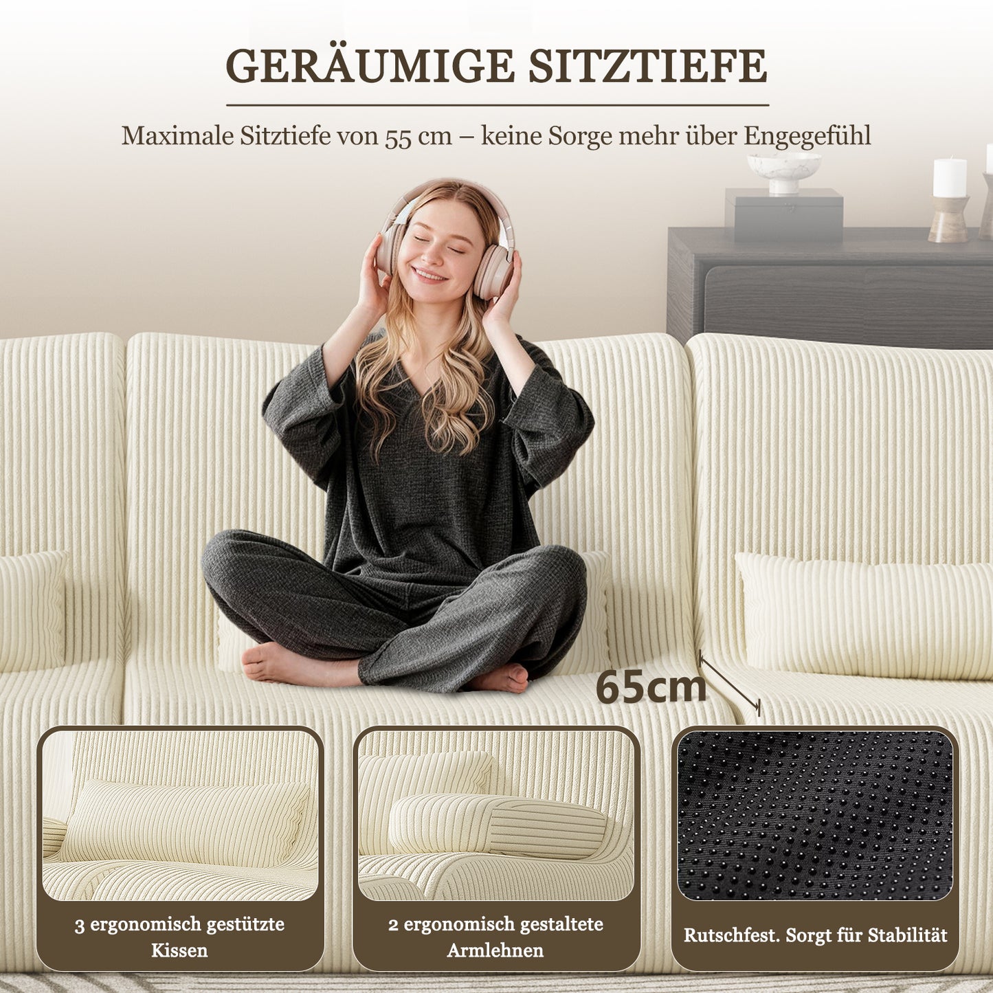 Ecksofa Ecksofa mit Schlaffunktion 250 x 170 x 76 cm, L-förmige Couch aus Cord