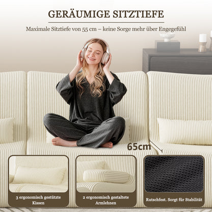 Ecksofa Ecksofa mit Schlaffunktion 250 x 170 x 76 cm, L-förmige Couch aus Cord