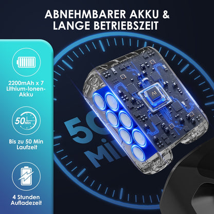 Akku-Hand-und Stielstaubsauger mit Smart LED-Anzeige, 30000Pa/50min, Staubsauger kabellos mit 6-Schicht-Filtration und 8-Kegel-Zyklon
