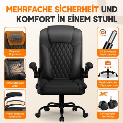 Bürostuhl Ergonomisch, Kunstleder Schreibtischstuhl 90° Klappbaren Armlehnen