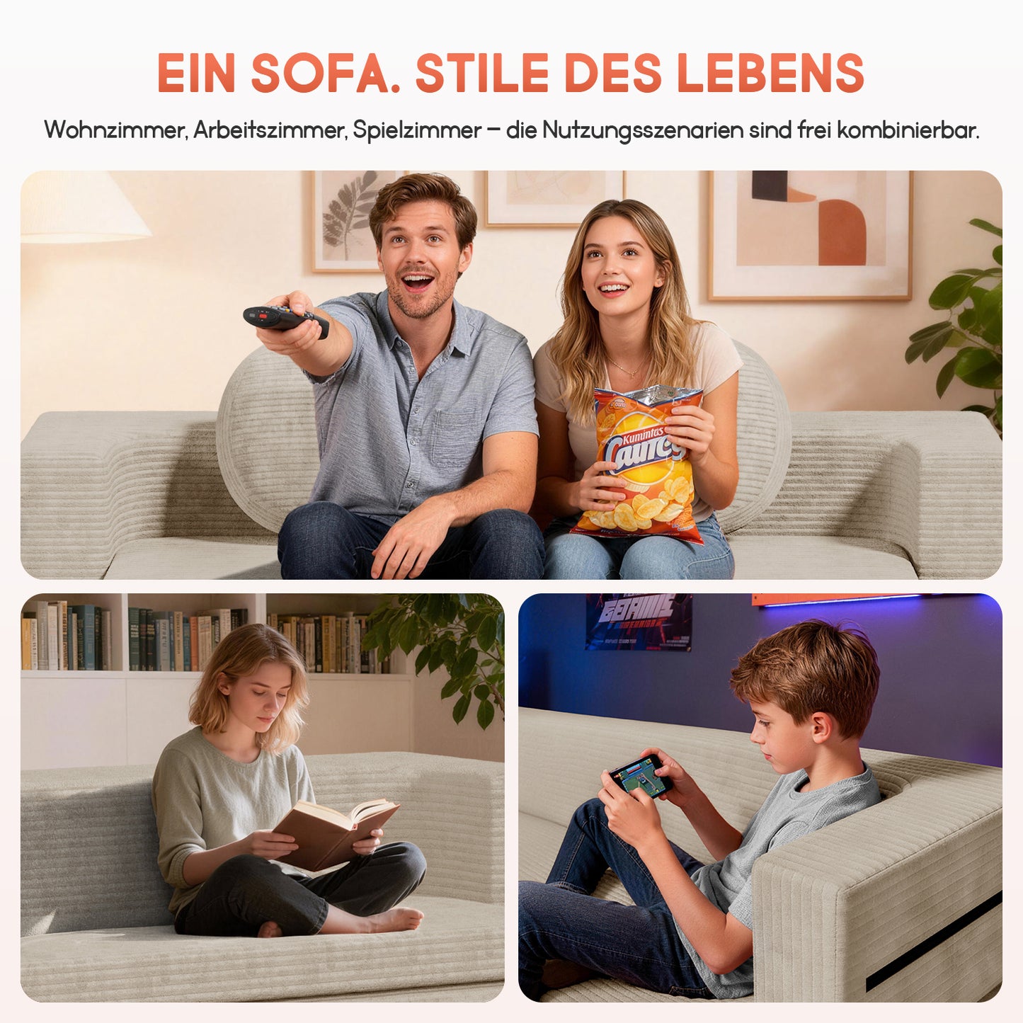 Sofa Schlafsofa Bella, Cord Sofa 90x200 cm mit Bettfunktion