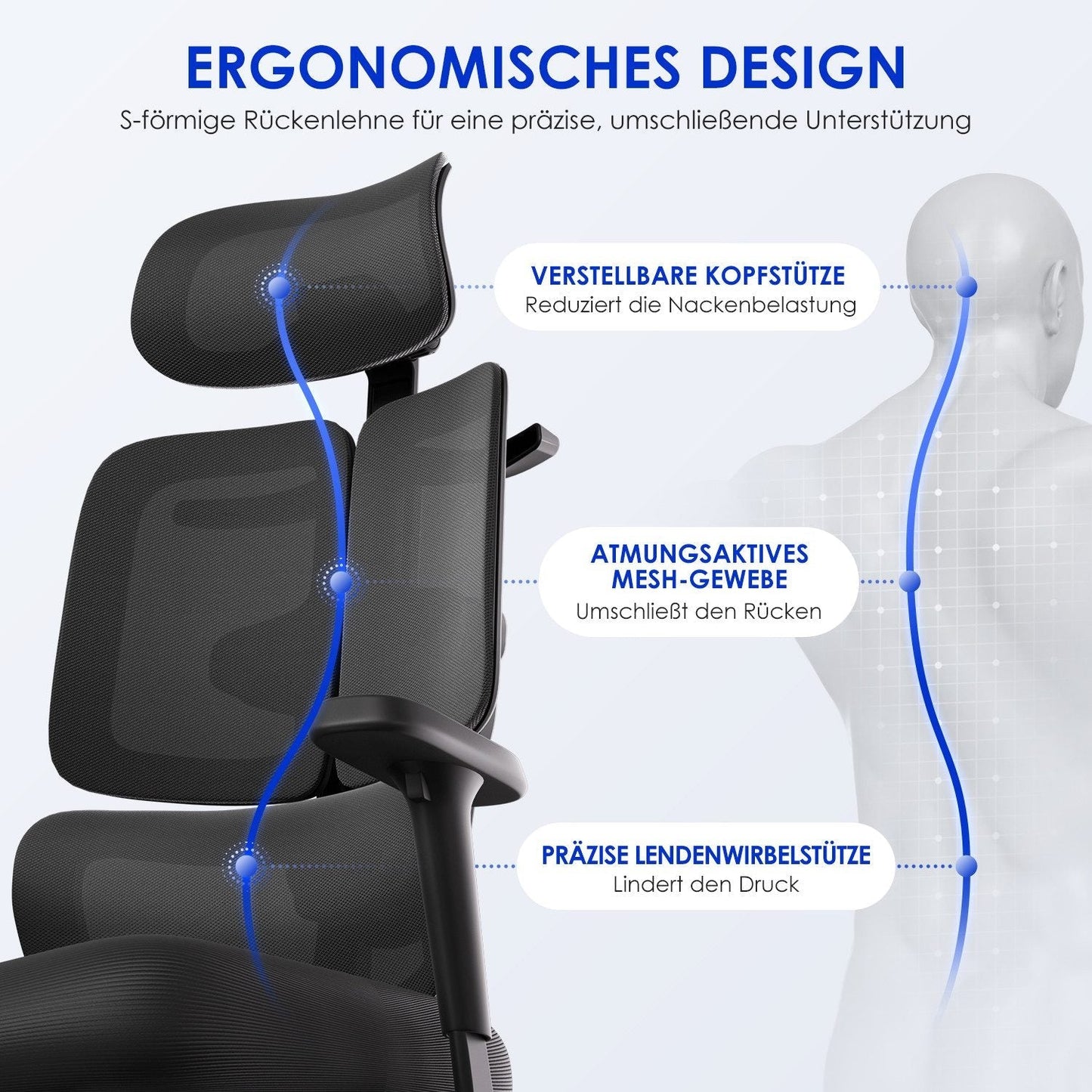 Bürostuhl Bürostuhl, Chefsessel, ergonomischer Schreibtischstuhl, atmungsaktiv