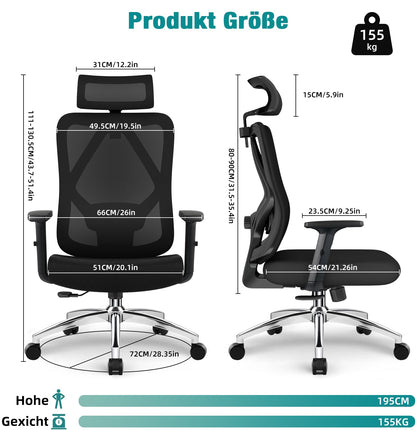 Bürostuhl Bürostuhl ergonomisch, Schreibtischstuhl 3D Memory-Schaum Lendenstütze