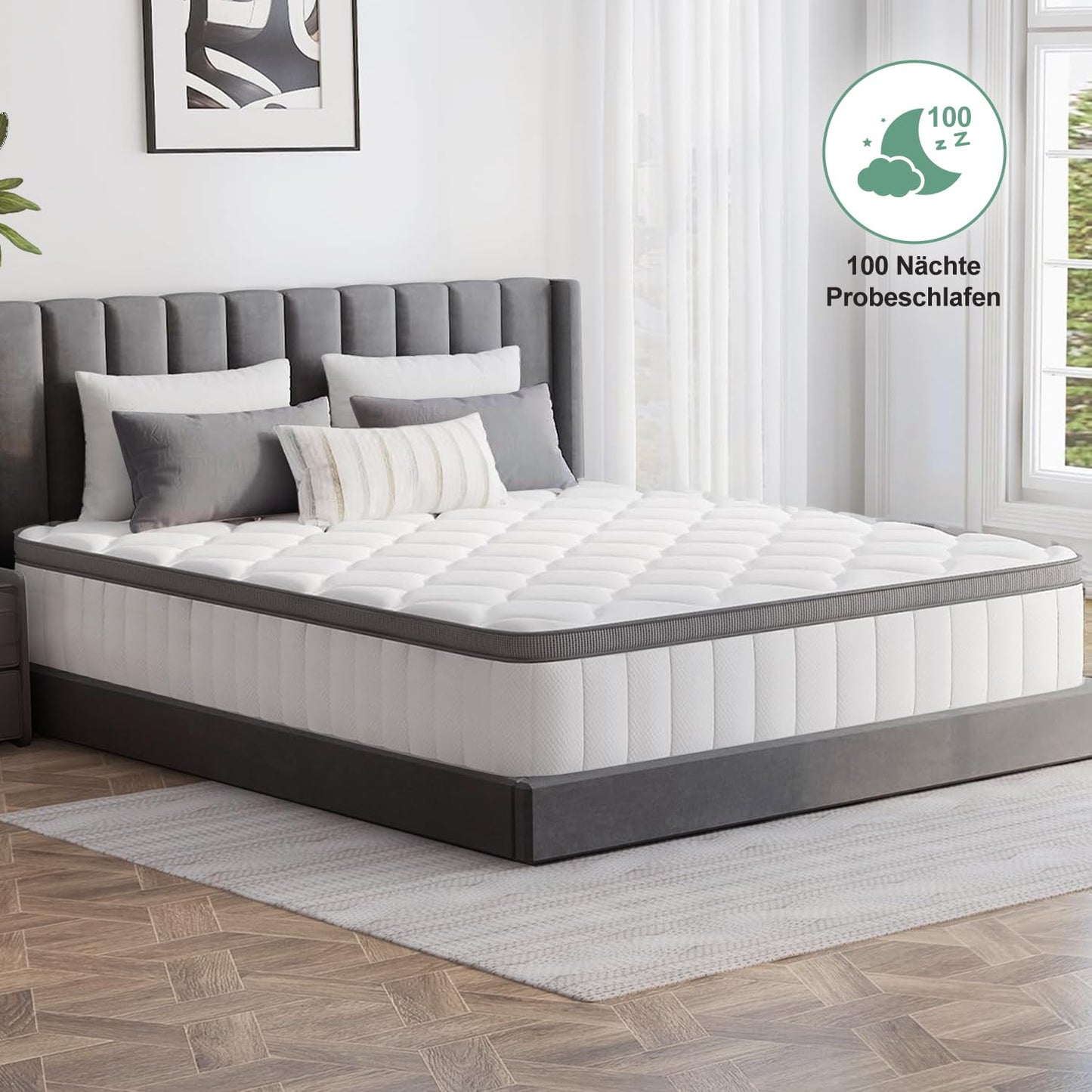 Mattress 90 x 200 cm, Height 25 cm, 7-Zone Pocket Spring Mattress with Removable, Washable Fitted Sheet, Oeko-Tex Certified, Hardness H3, 100 Nights Trial Sleep