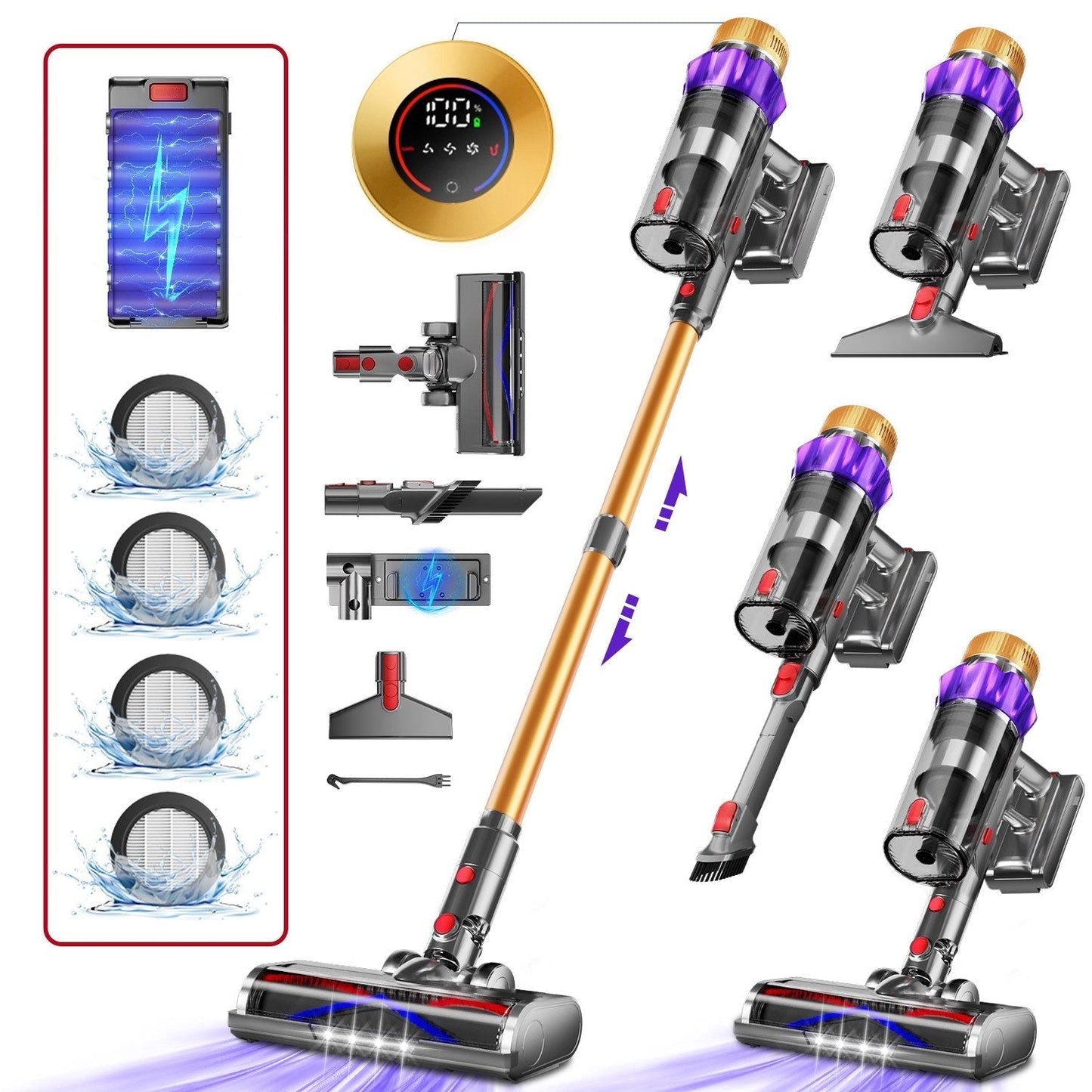 Akku-Hand-und Stielstaubsauger Akku-Staubsauger 80000Pa, 70 Min Laufzeit, 1.8L, leise