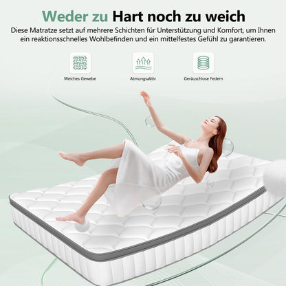 Mattress 90 x 200 cm, Height 25 cm, 7-Zone Pocket Spring Mattress with Removable, Washable Fitted Sheet, Oeko-Tex Certified, Hardness H3, 100 Nights Trial Sleep