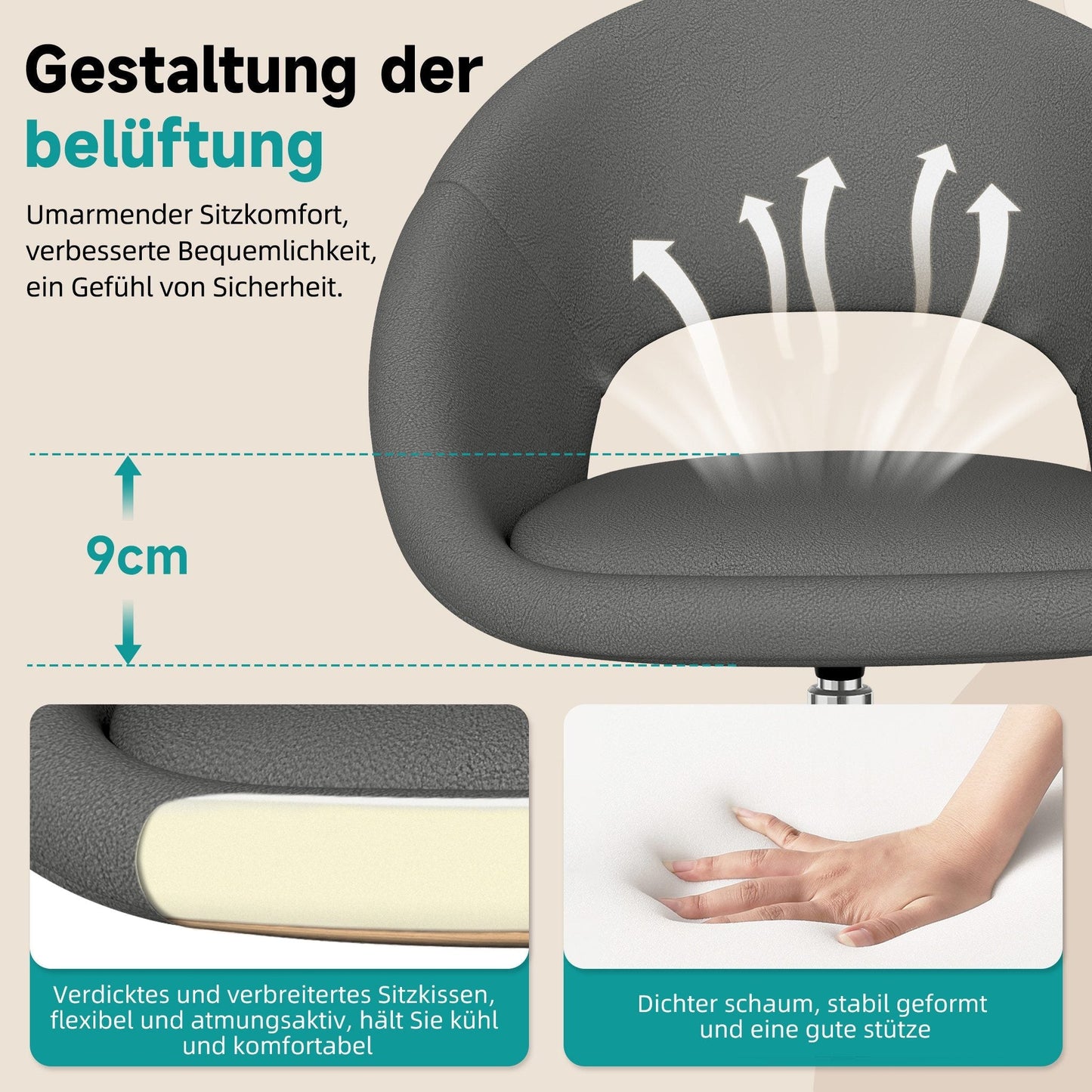 Bürostuhl Schminkstuhl,Homeoffice Stuhl mit Armlehnen,Drehstuhl mit Rrollen