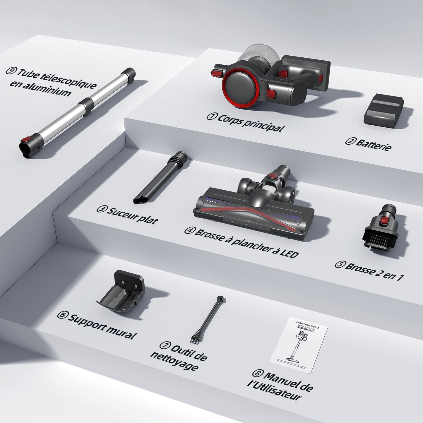 Akku-Hand-und Stielstaubsauger Akku Staubsauger, 55000Pa Kabelloser Staubsauger,Akku-Stielstaubsauger