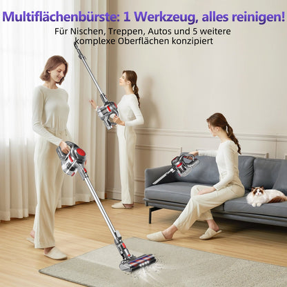 Akku-Hand-und Stielstaubsauger Akku Staubsauger, Staubsauger Kabellos 37000Pa/50Min/1.6L mit 4 HEPA