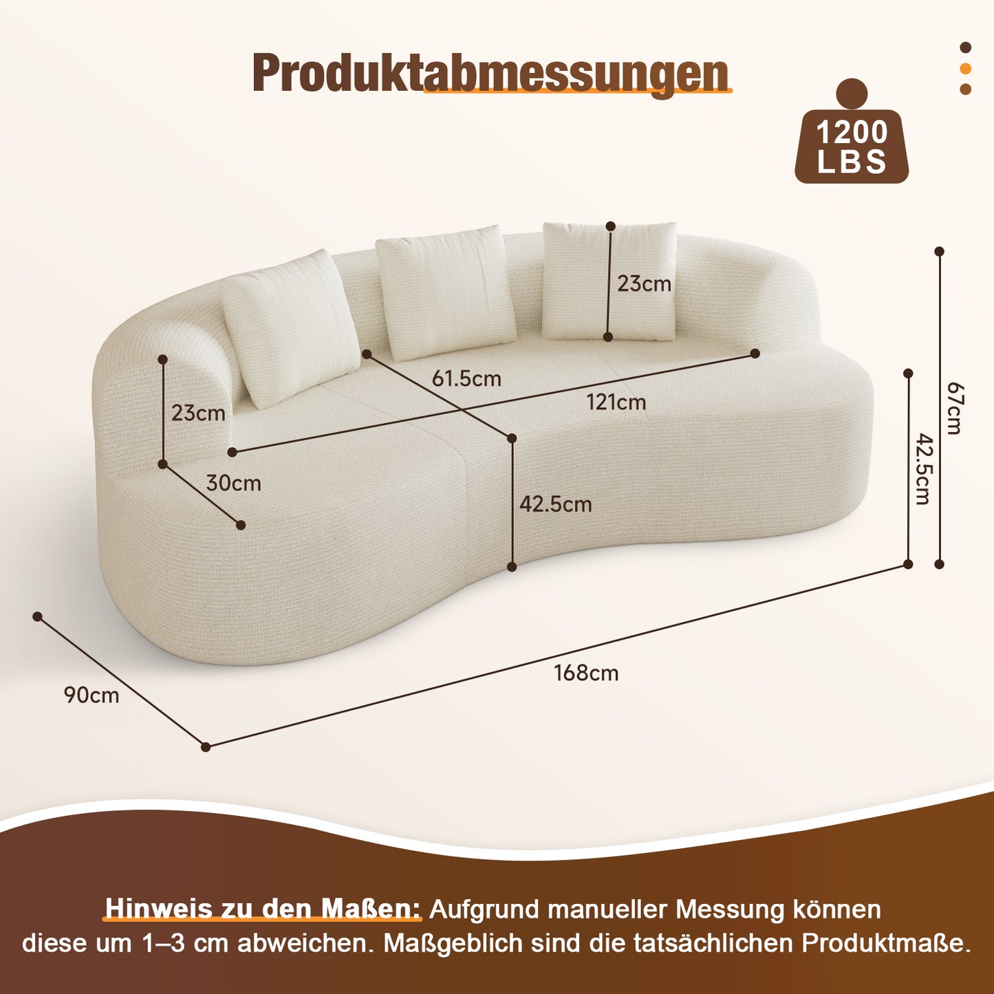 3-Sitzer Sofa, Schlafsofa 258.5x66cm, inkl.3 Zierkissen Bequemes Chenille Sofa