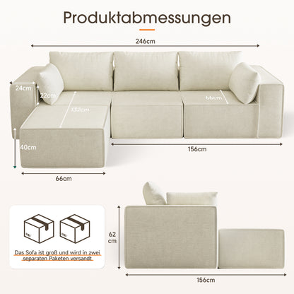 3-Sitzer Sofa, Schlafsofa 258.5x66cm, inkl.3 Zierkissen Bequemes Chenille Sofa