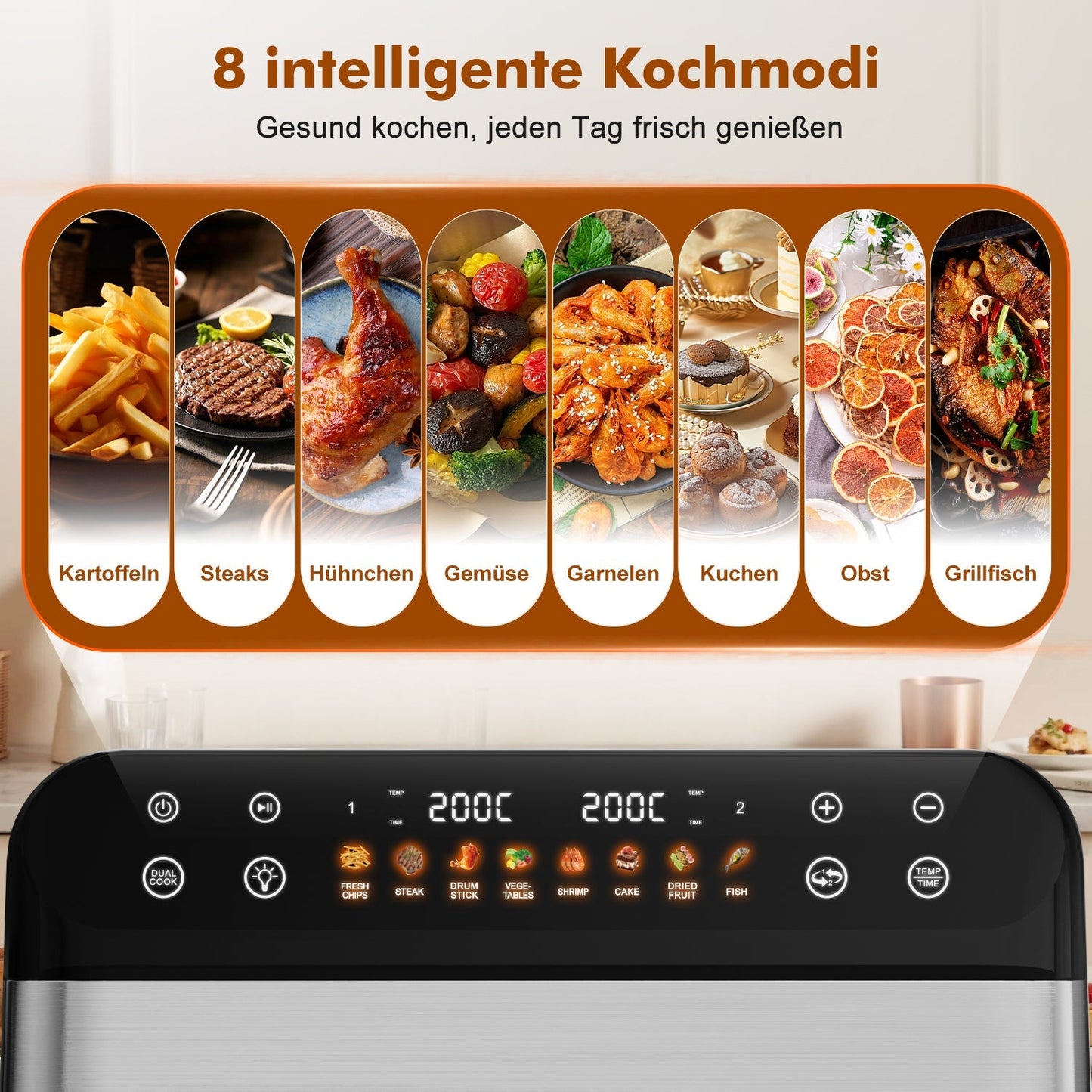 Heißluftfritteuse Dual Zone Heißluftfritteuse, 10L Airfryer mit herausnehmbarem Trenner, 2 Gestelle, Heißluftfritteuse 2 kammern, 8 Kochfunktionen