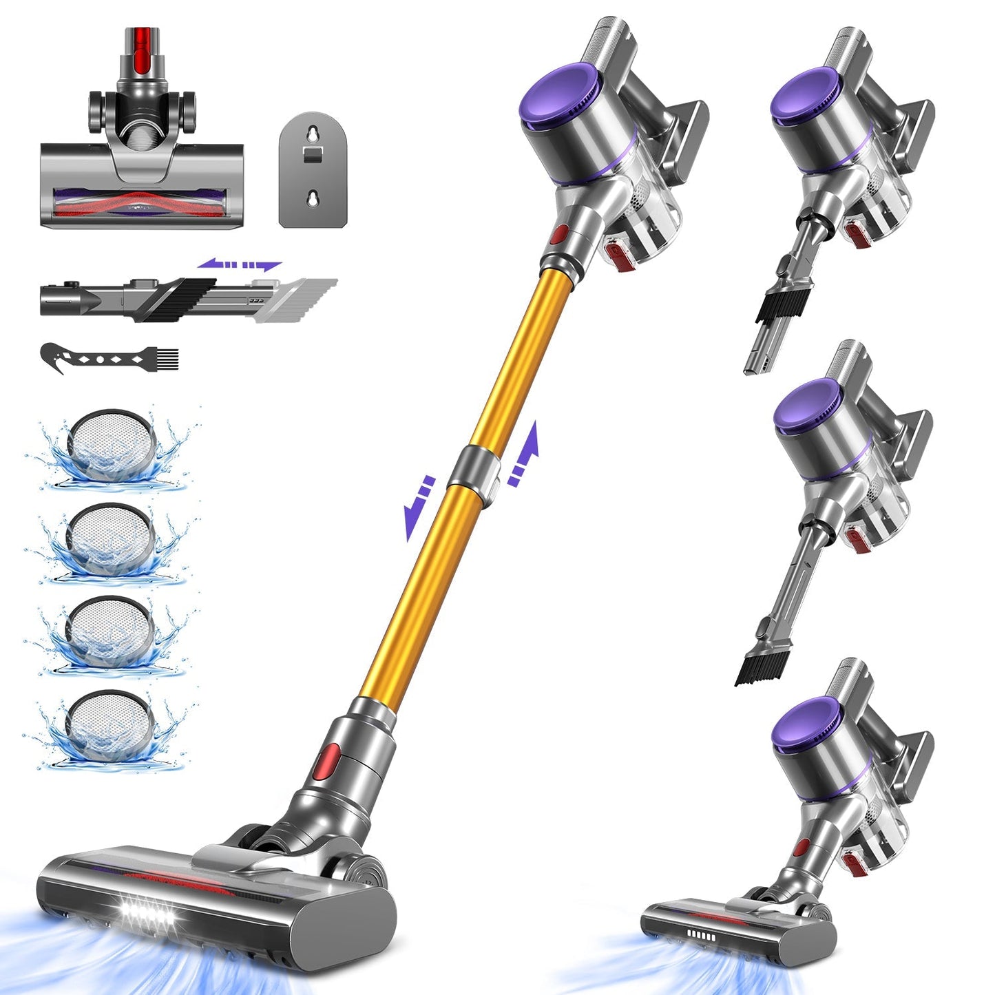 Akku-Hand-und Stielstaubsauger Akku Staubsauger Kabellos 38000Pa/50Min/1.6L HEPA*4