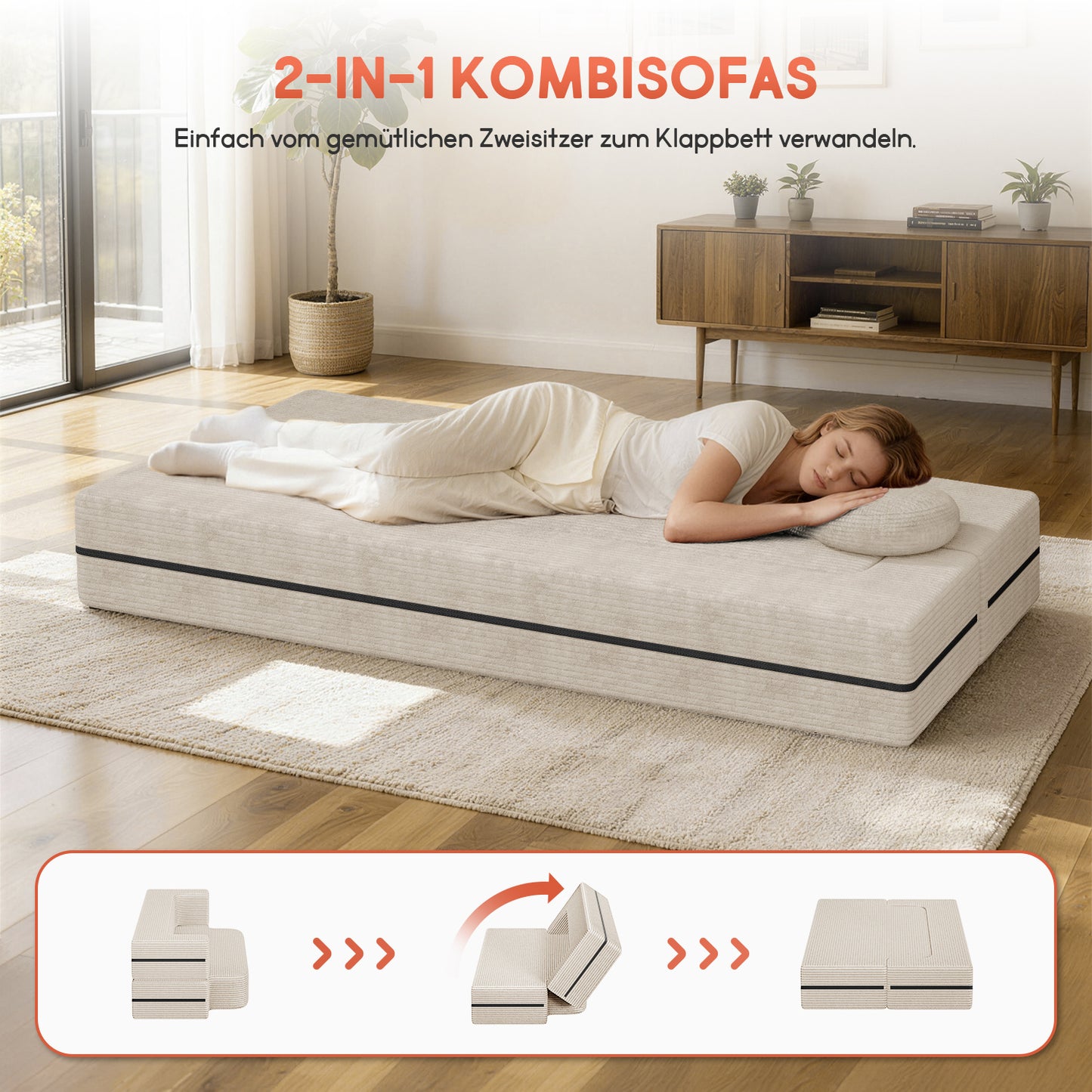 Sofa Schlafsofa Bella, Cord Sofa 90x200 cm mit Bettfunktion