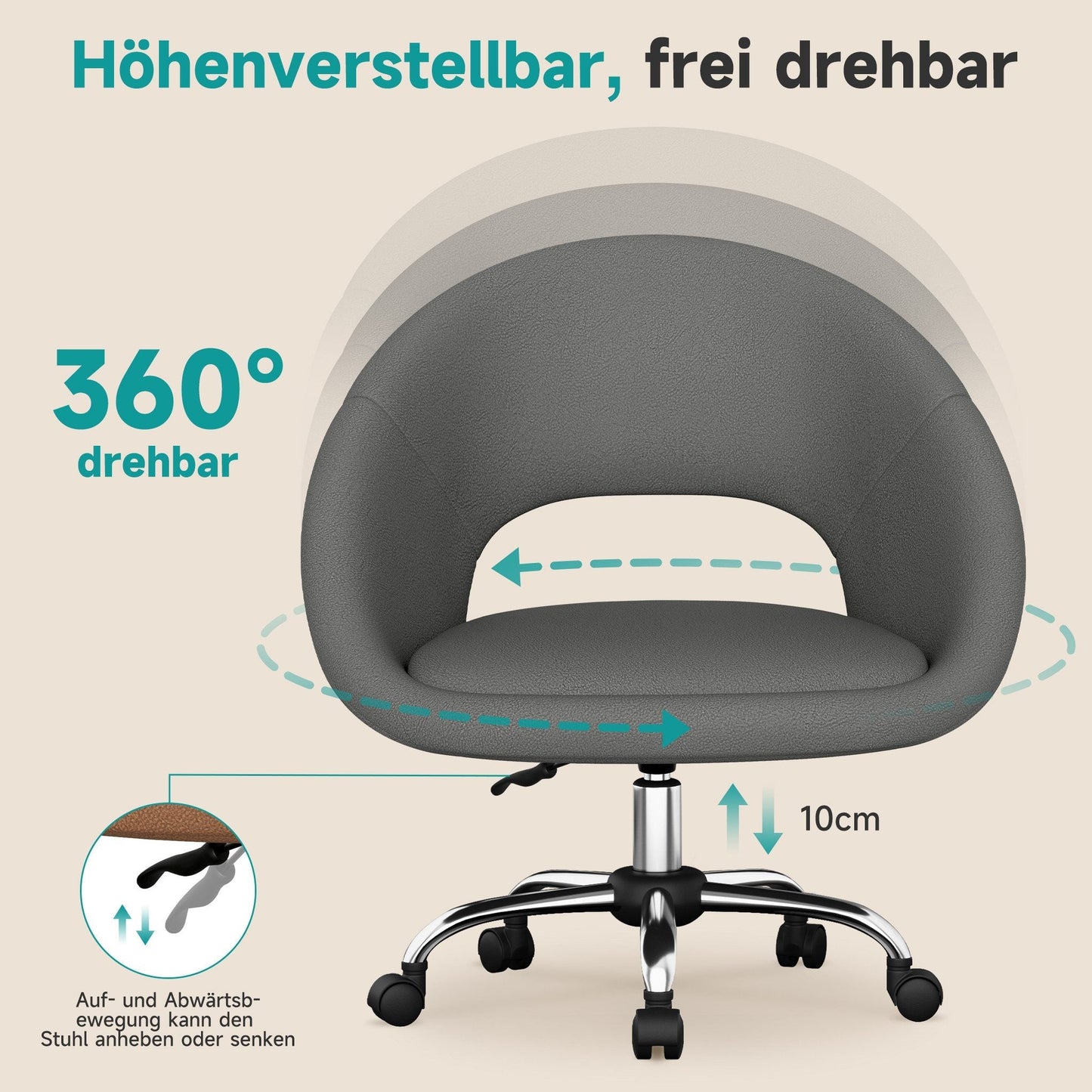 Bürostuhl Schminkstuhl,Homeoffice Stuhl mit Armlehnen,Drehstuhl mit Rrollen