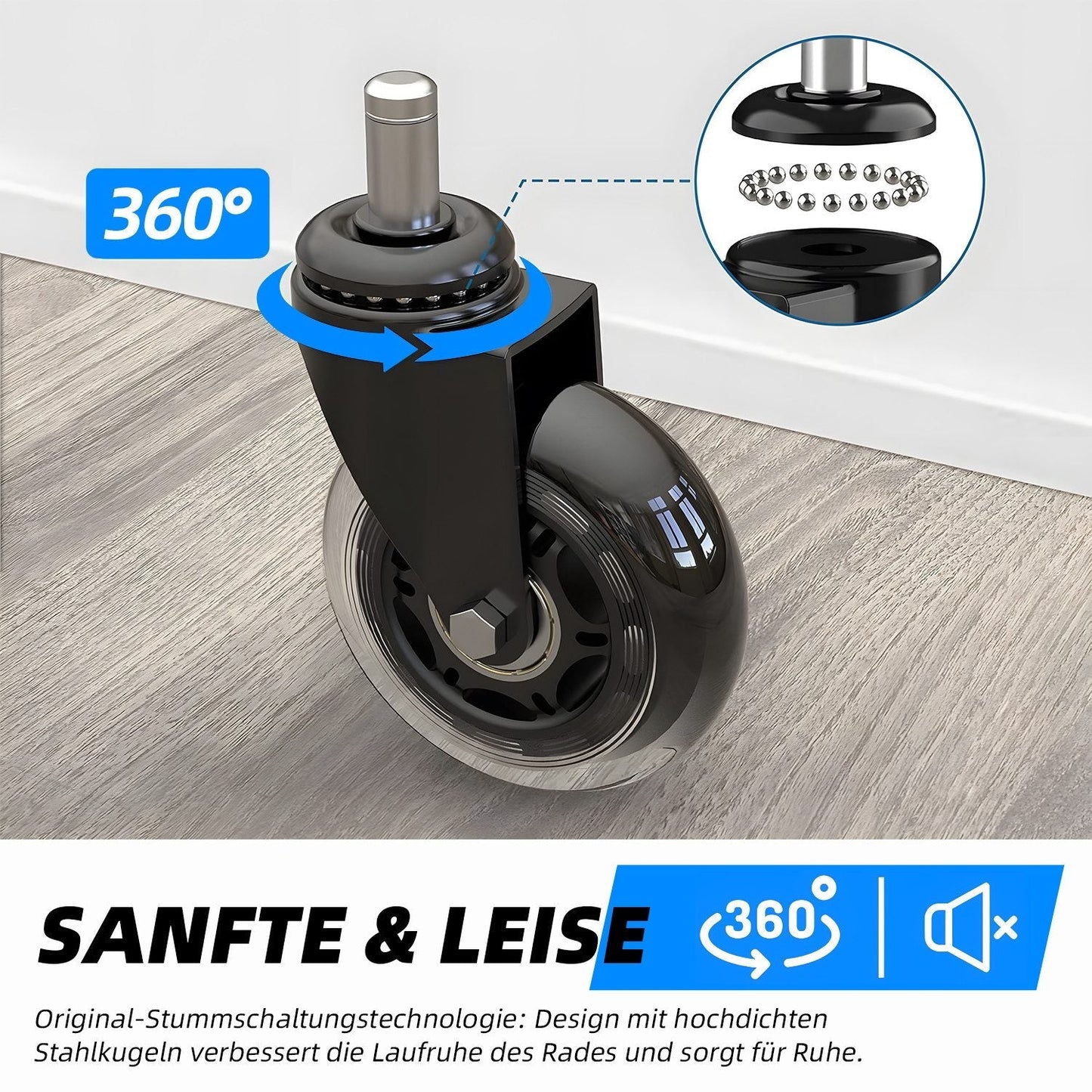 Lenkrolle Rollen 5er-Set, Rollen für Bürostühle