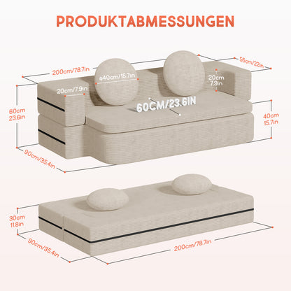 Sofa Schlafsofa Bella, Cord Sofa 90x200 cm mit Bettfunktion