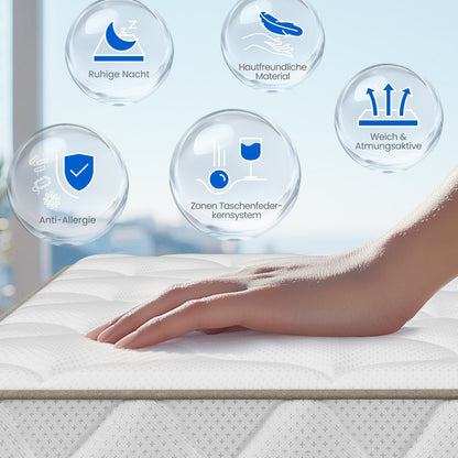 Taschenfederkernmatratze Matratze mit Spannbettlaken, orthopädische 7-Zonen Federkernmatratze
