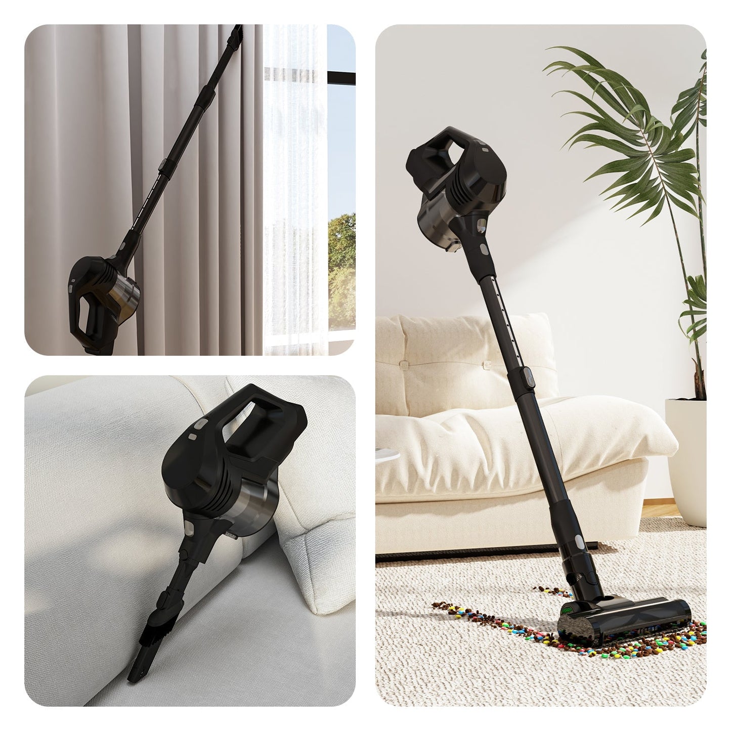 Akku-Hand-und Stielstaubsauger mit Smart LED-Anzeige, 30000Pa/50min, Staubsauger kabellos mit 6-Schicht-Filtration und 8-Kegel-Zyklon