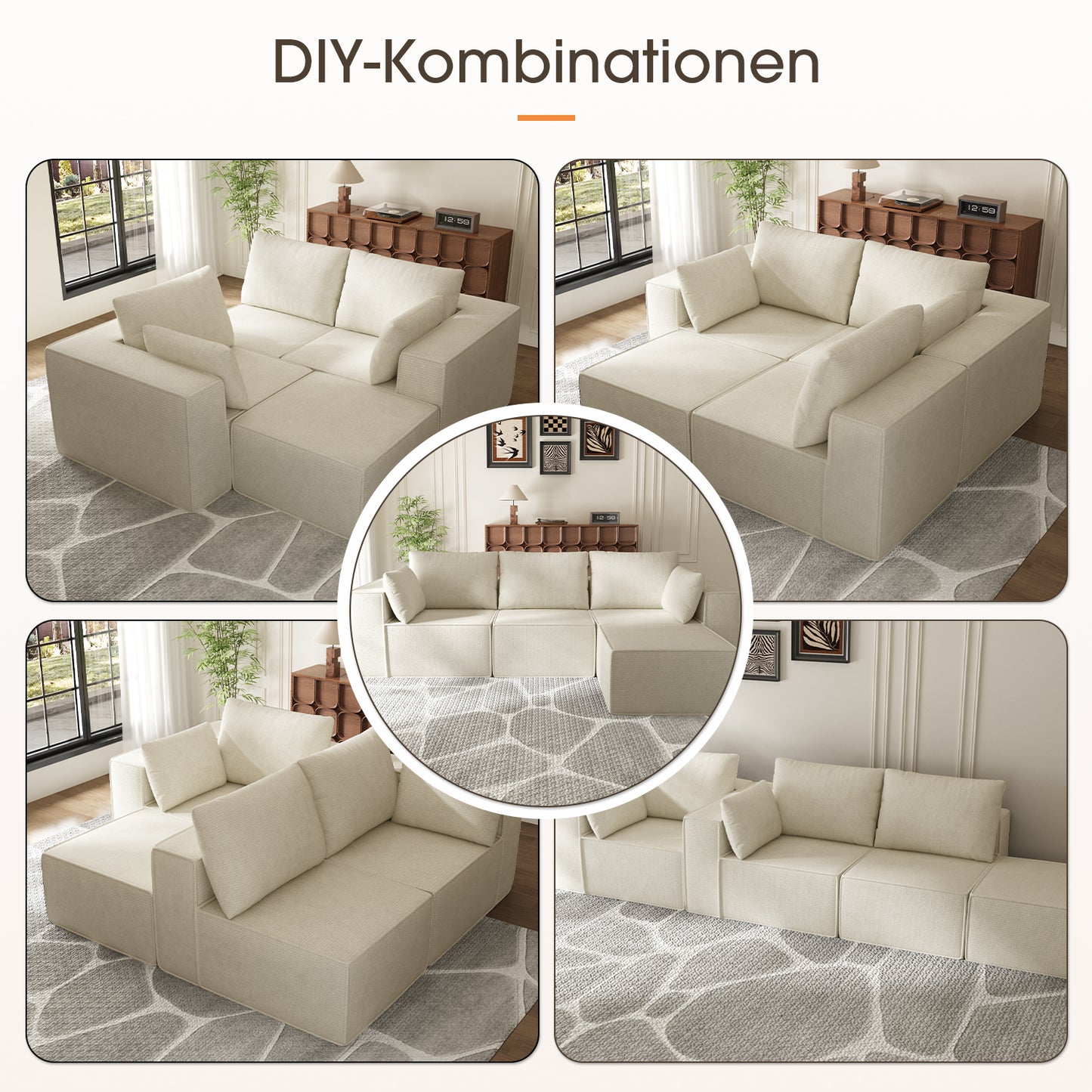 3-Sitzer Sofa, Schlafsofa 258.5x66cm, inkl.3 Zierkissen Bequemes Chenille Sofa