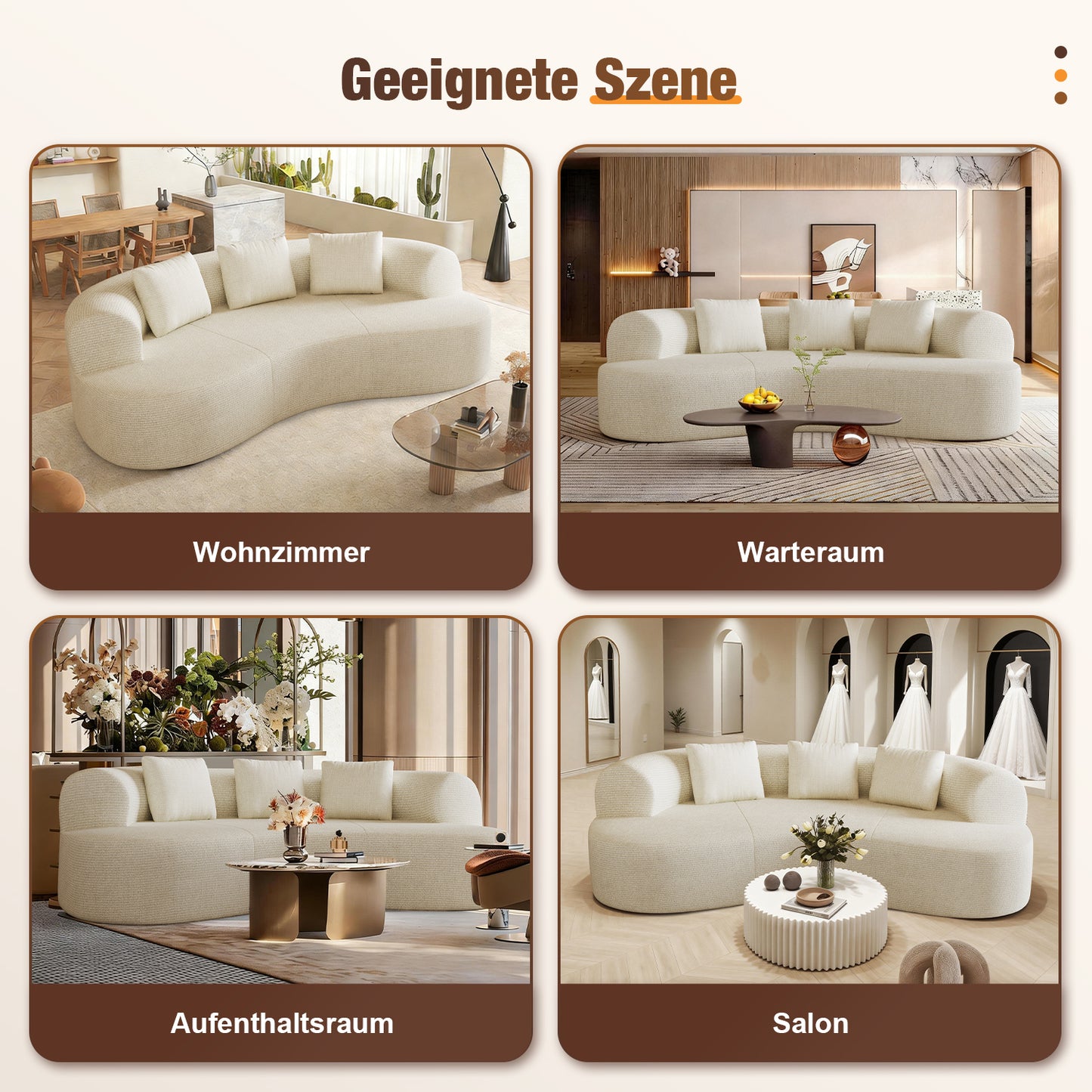 3-Sitzer Sofa, Schlafsofa 258.5x66cm, inkl.3 Zierkissen Bequemes Chenille Sofa