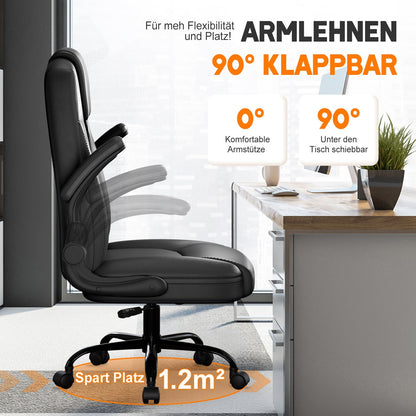 Bürostuhl Ergonomisch, Kunstleder Schreibtischstuhl 90° Klappbaren Armlehnen
