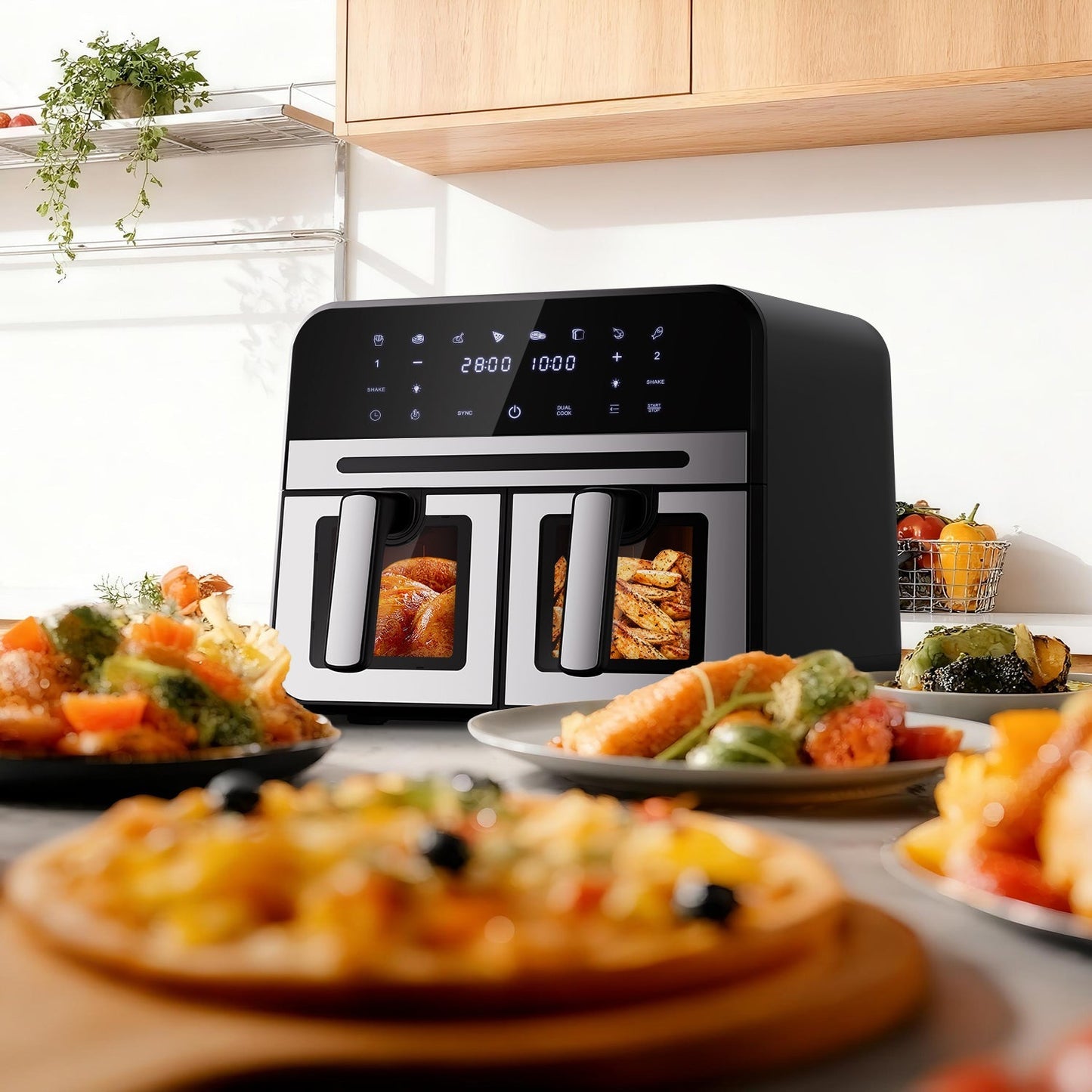 Heißluftfritteuse Geschenk Speisezange und Ölpinsel, 8-in-1, Touchscreen