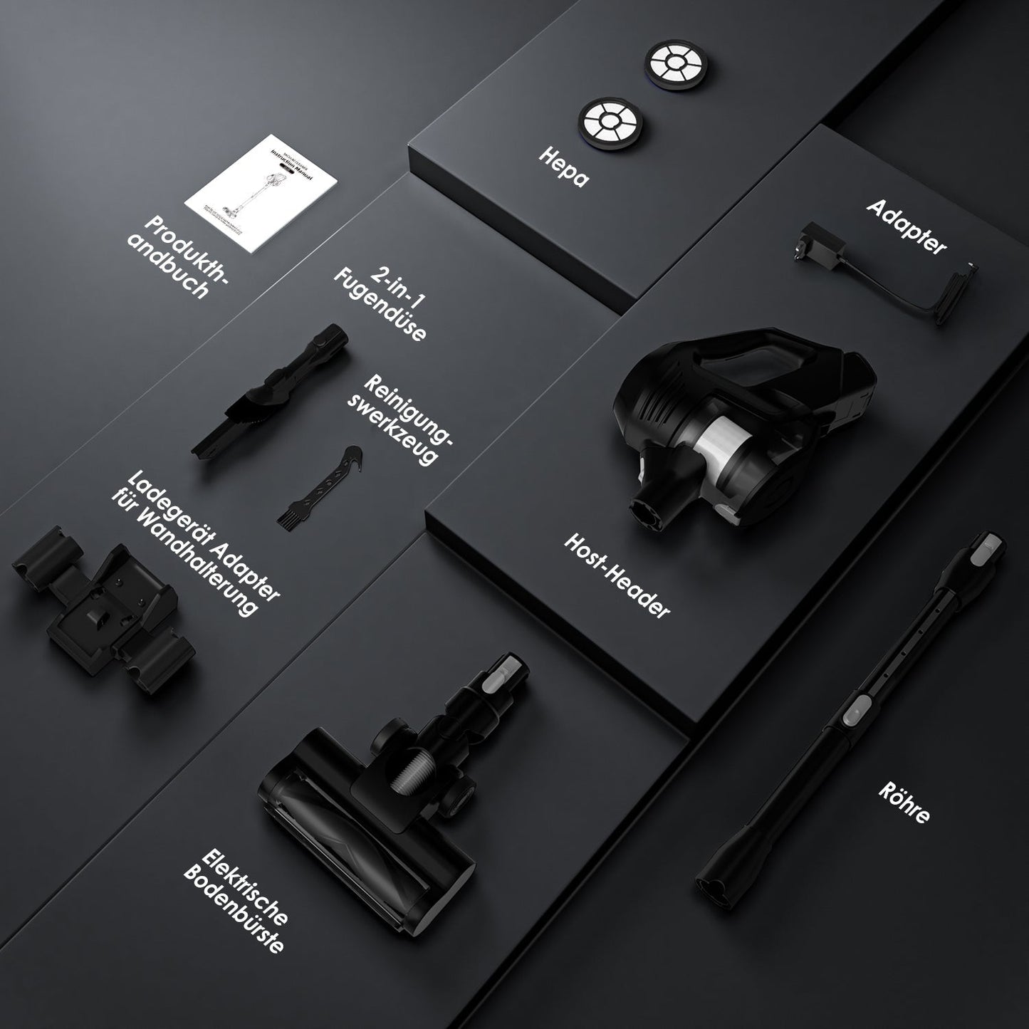 Akku-Hand-und Stielstaubsauger mit Smart LED-Anzeige, 30000Pa/50min, Staubsauger kabellos mit 6-Schicht-Filtration und 8-Kegel-Zyklon