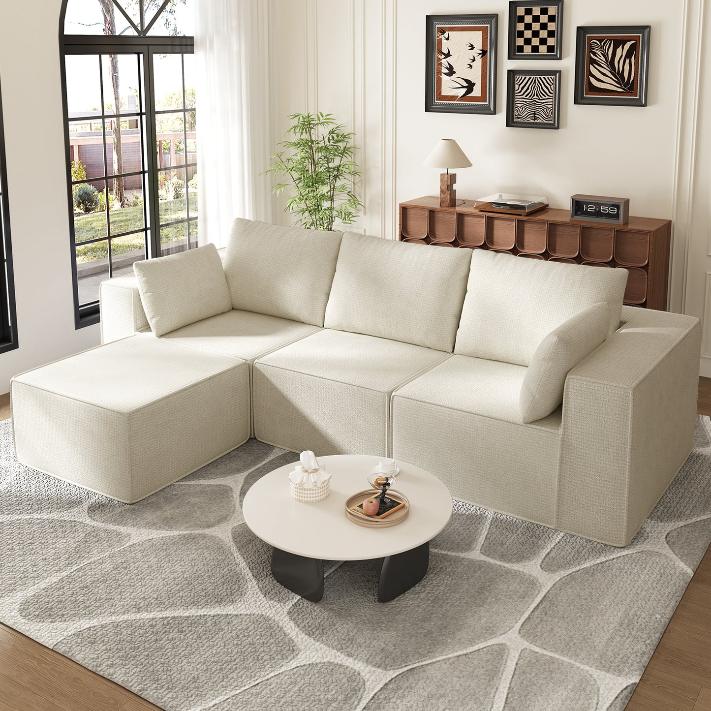 3-Sitzer Sofa, Schlafsofa 258.5x66cm, inkl.3 Zierkissen Bequemes Chenille Sofa