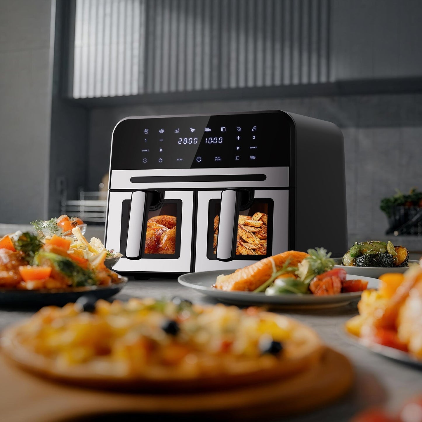 Heißluftfritteuse Geschenk Speisezange und Ölpinsel, 8-in-1, Touchscreen