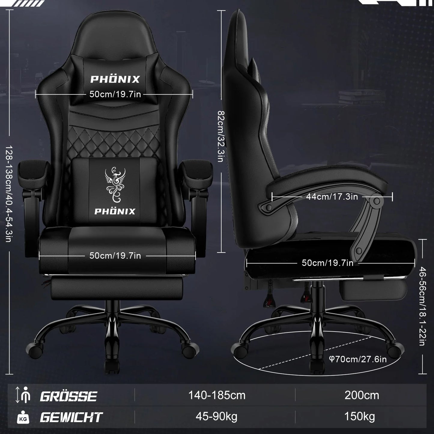 Gaming-Stuhl Gaming Stuhl mit Einteiligen Armlehnen und Ausziehbarem Fußstütze