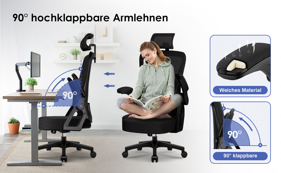 Bürostuhl Ergonomischer Bürostuhl mit klappbaren Armlehnen und Rückenlehnen