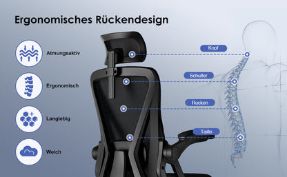 Bürostuhl Ergonomischer Bürostuhl mit klappbaren Armlehnen und Rückenlehnen