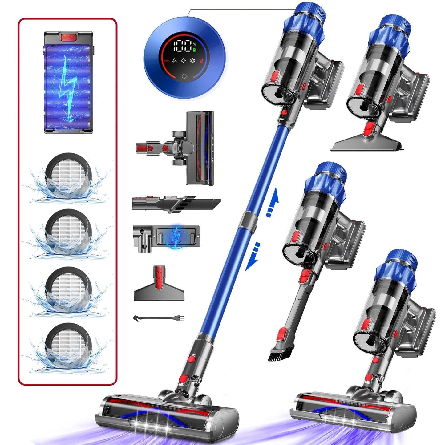 Akku-Hand-und Stielstaubsauger Akku-Staubsauger 80000Pa, 70 Min Laufzeit, 1.8L, leise