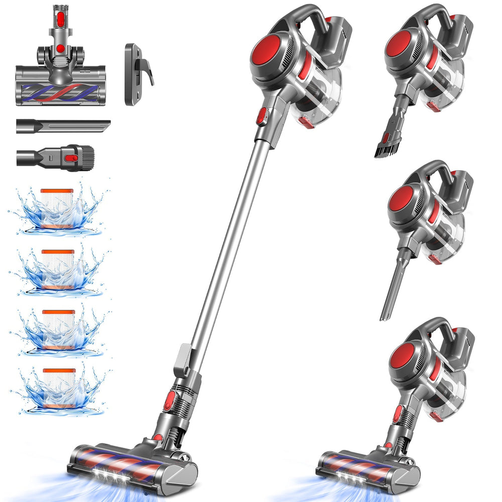 Akku-Hand-und Stielstaubsauger Akku Staubsauger, Staubsauger Kabellos 37000Pa/50Min/1.6L mit 4 HEPA