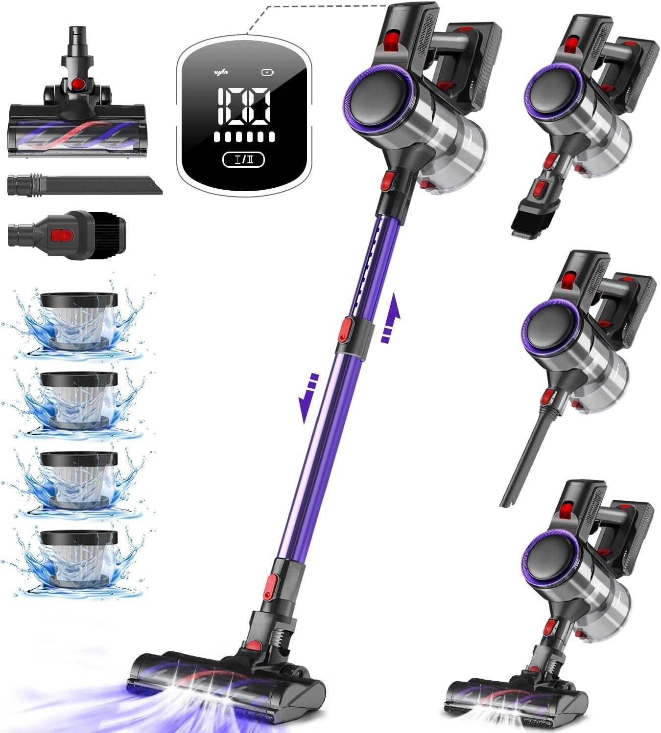 Akku-Hand-und Stielstaubsauger Akku Staubsauger, 55000Pa/550W/50Min/1.6L Kabelloser Staubsauger