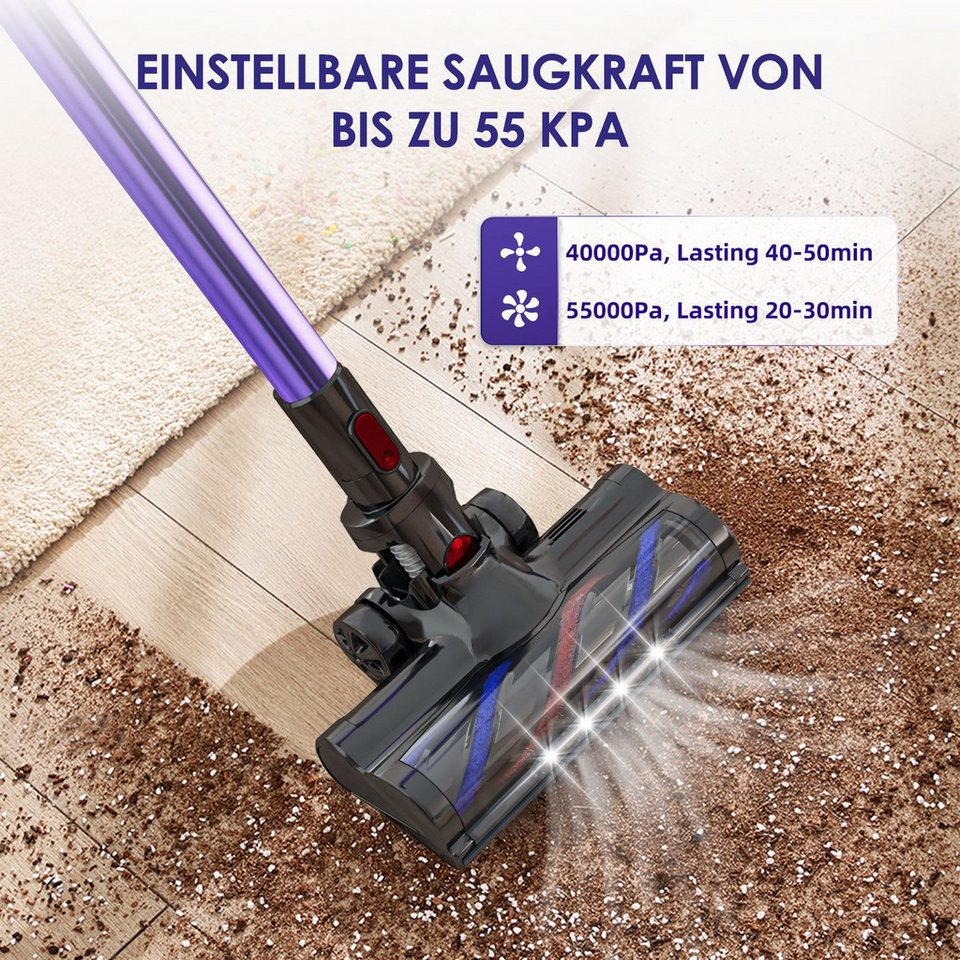 Hiazurm Akku-Hand-und Stielstaubsauger Akku Staubsauger, 2 Saugstufen, 50Min/1.6L Kabelloser Staubsauger, 8-in-1 Akkusauger für Teppich, Hartboden, Tierhaare,Mit Dufttabletten, Mit LED Display,HEPA*4