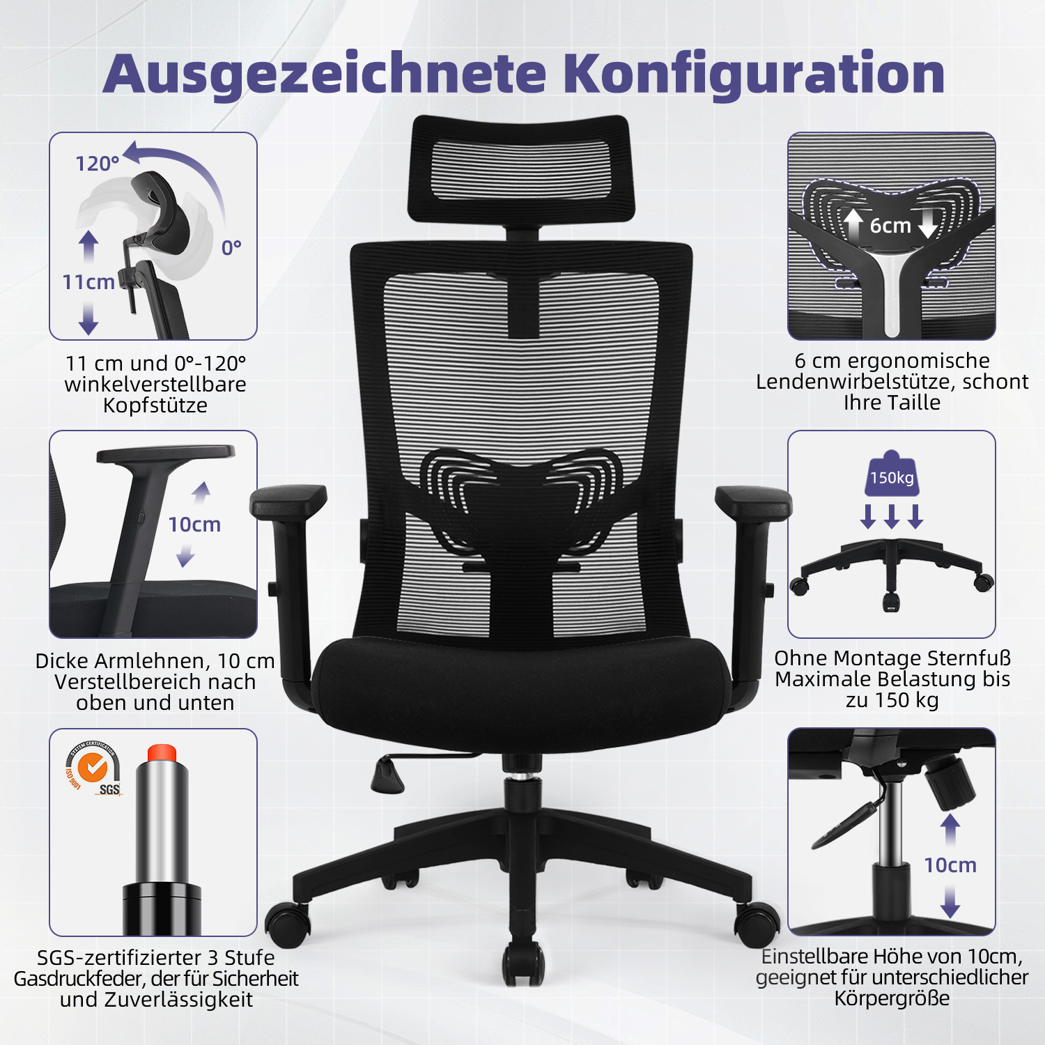 C12 - Bürostuhl Bürostuhl mit Gerauschlose Gummirollen,Ergonomischer Bürostuhl 5 c12 1