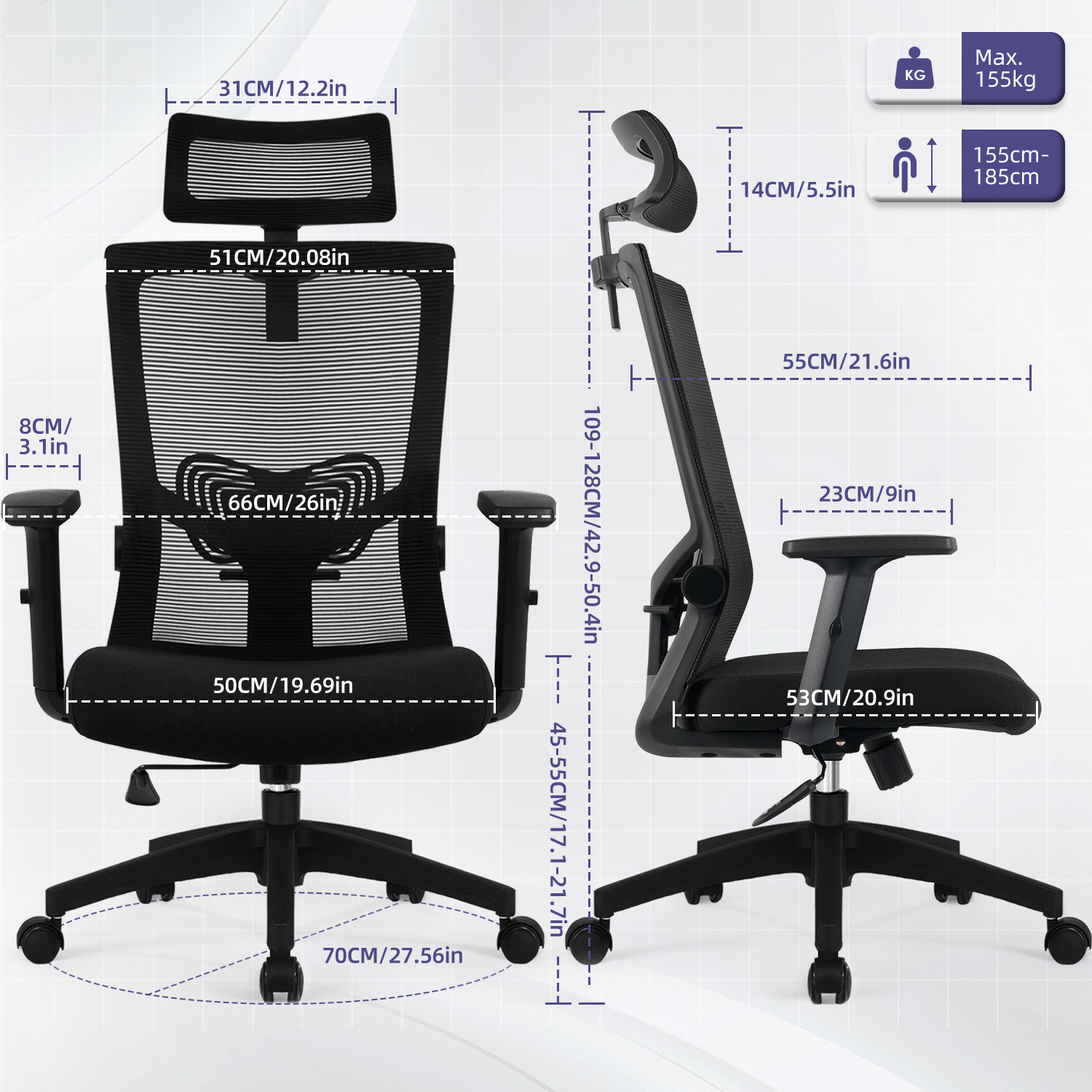 C12 - Bürostuhl Bürostuhl mit Gerauschlose Gummirollen,Ergonomischer Bürostuhl 7 c12 3