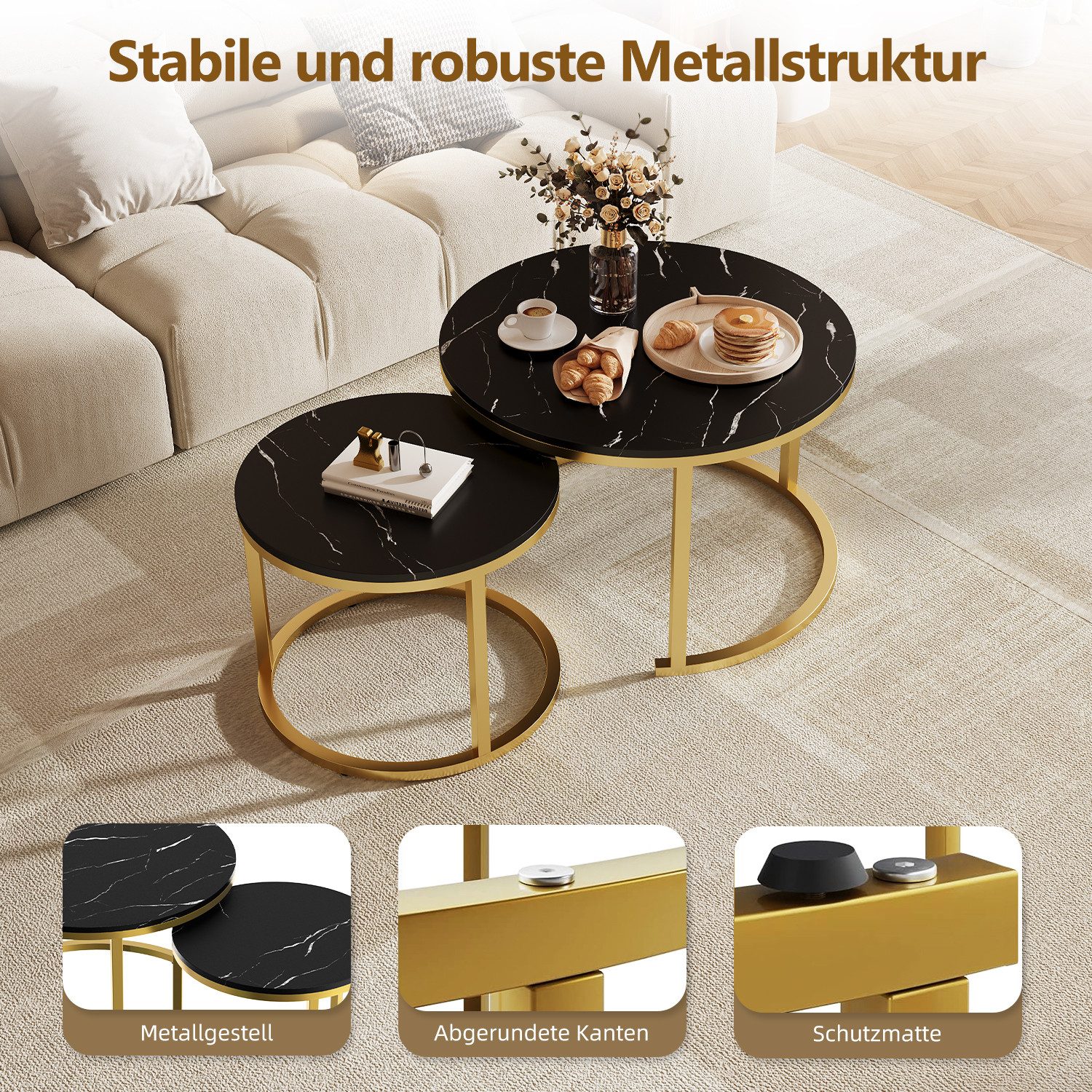 Couchtisch Couchtisch 2er Set mit Marmormuster, Beistelltisch 7 jiaju3
