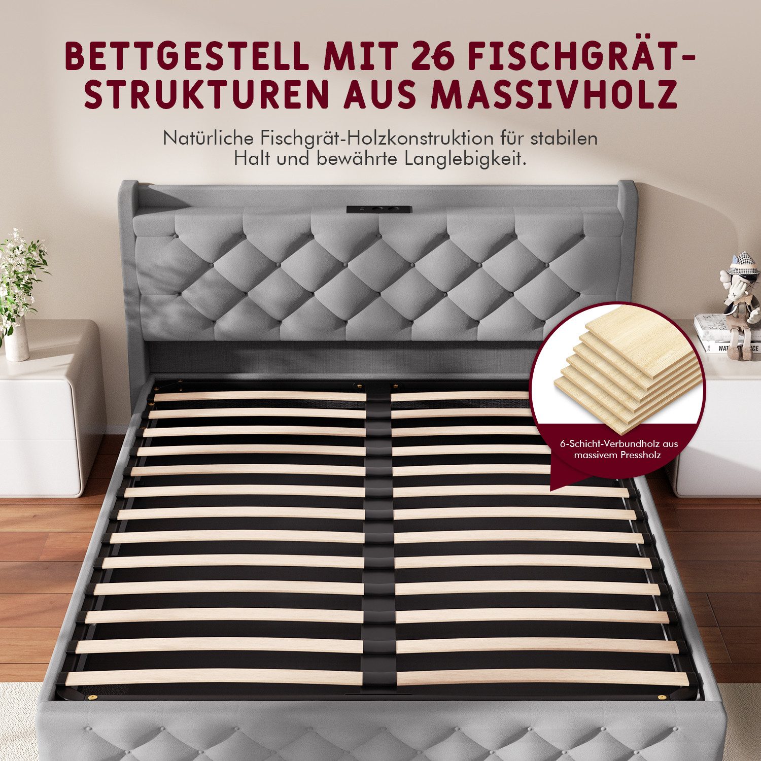Polsterbett Polsterbett 140 x 200 cm Bettgestell Doppelbett Bettrahmen 5 jiaju9