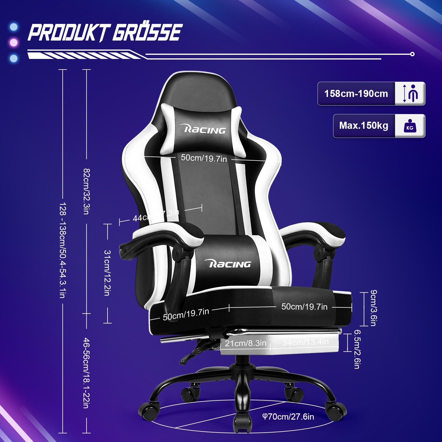 Gaming Stuhl, Bürostuhl Ergonomisch, Gaming Chair 8 yizi 140