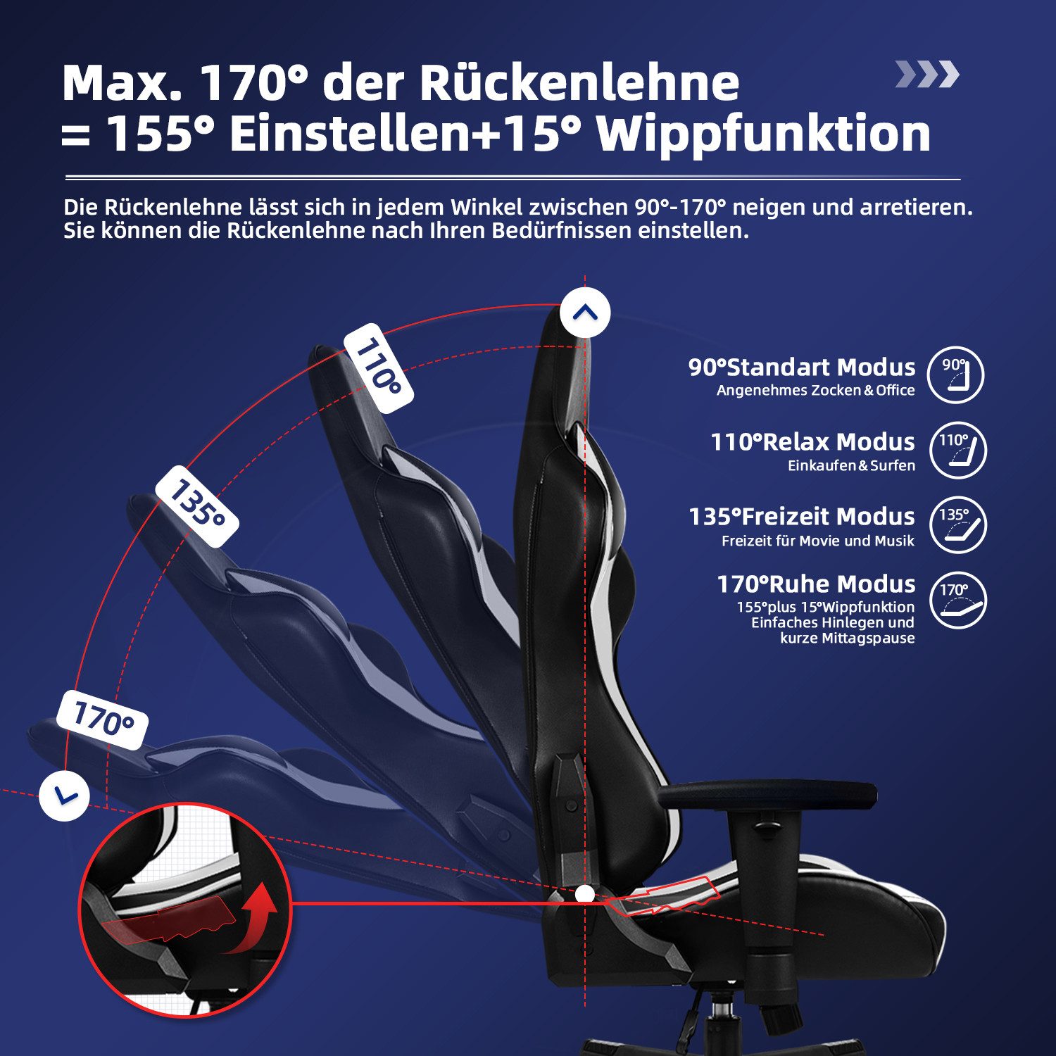 Gaming-Stuhl Komfortabler Gamer Stuhl mit Höhenverstellbarer Sitzfläche 8 yizi 44